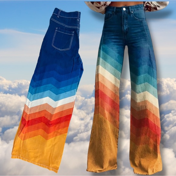 The Clara Boho Rave Coachella Burning Man Hippie Wide Leg High Rise Pants Small - Picture 1 of 16